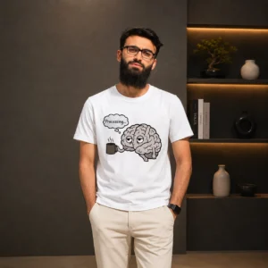 White Brain Coffee Graphic Printed T-Shirt