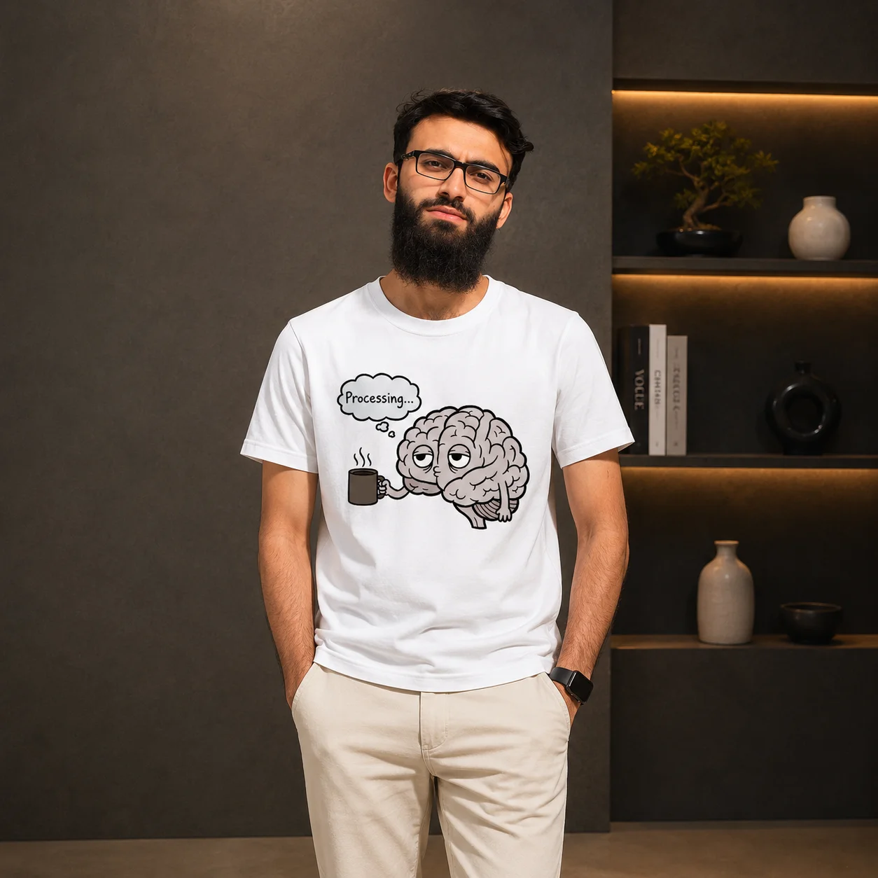 White Brain Coffee Graphic Printed T-Shirt